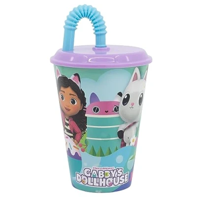 Imagen de Stor Vaso Infantil Reutilizable con Tapa y Pajita de 430 ml Gabby&#039;s Dollhouse