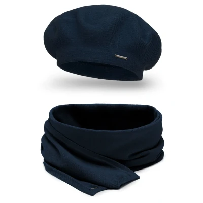 Imagen de Vivisence 7005 Beret AND Scarf SET Bufanda, Mujer, Talla: One Size, Dark blue