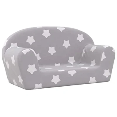 Imagen de vidaXL Sofá de niños 2 plazas Felpa Suave Gris Claro con Estrellas