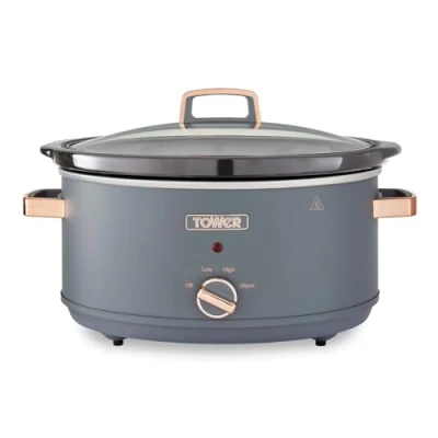 Imagen de Tower T16043GRY Olla de Cocción Lenta 6.5 Litros, Modelo Cavaletto con 3 Ajustes Temperatura, Asas Tacto Frío Gris y Rosa Oro