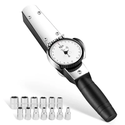 Imagen de NEWTRY Llave dinamométrica de dial 1 10N.m con 4 14 mm juego vasos, Medidor par precisión 1/4&quot; Probador fuerza torsión
