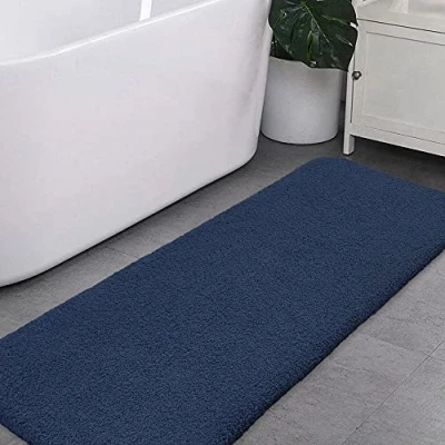 Imagen de Alfombra de Baño Antideslizante Extra Larga Alfombrilla Espesa Absorbente Ducha Ultra Suave Corredor Alfombrillas para Mullido Microfibra 50 x 122cm (Azul Marino)