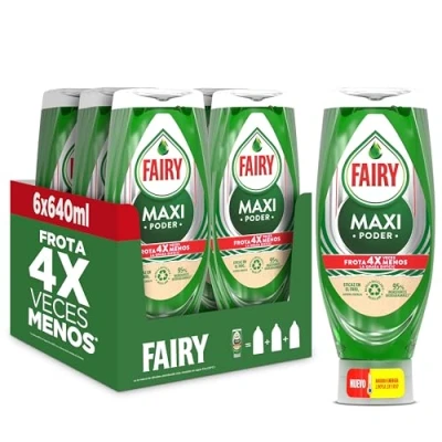 Imagen de Fairy Maxi Poder Líquido Lavavajillas 6x640ml, Limpieza Fácil Y Sin Esfuerzo Incluso En Las Ollas Sartenes Más Grasientas