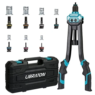 Imagen de Libraton Remachadora de Tuercas, 16&quot; Kit, Pistola Profesional Manual con 7 Mandriles Intercambiables y 70 Caja