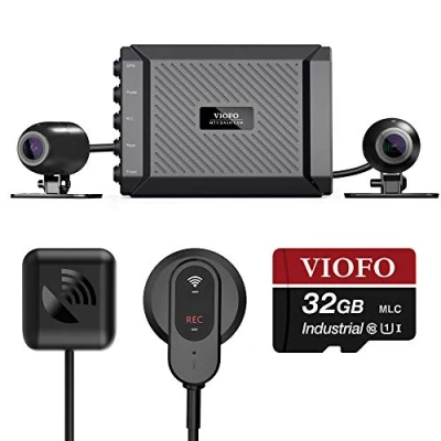 Imagen de VIOFO MT1 Cámara para salpicadero de motocicleta delantera y trasera 1080P doble canal, resistente al agua, ángulo 170 grados, encendido/apagado automático, tarjeta SD 32 GB incluida