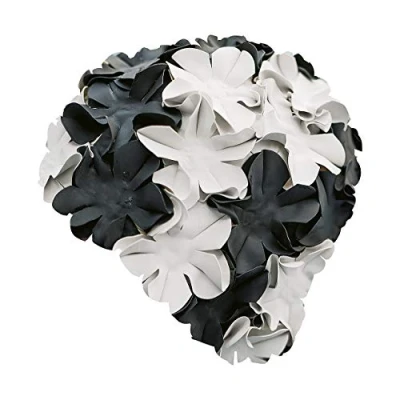 Imagen de Fashy Negro Gorro de baño natación, tamaño único, Color Negro/Blanco