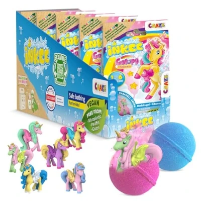 Imagen de INKEE Surprise Pack de 5 Bombas Baño con Sorpresa Galupy Unicorn, Bomba para Niñas figura 3D Unicornio, Aroma a Caramelo