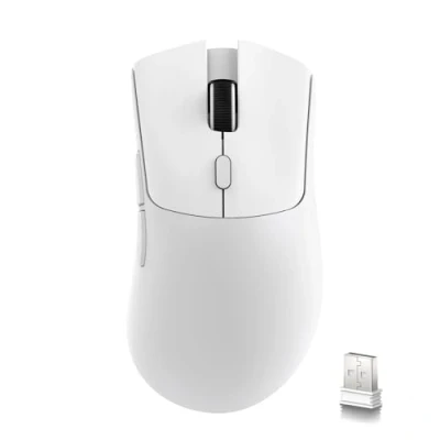 Imagen de MAMBASNAKE R1 Ratón inalámbrico ligero para juegos, 2,4 GHz/Bluetooth/conectividad por cable, 5 botones programables, 6 DPI ajustables hasta 18000, sensor óptico PixArt PAW3311 PC/portátil Blanco