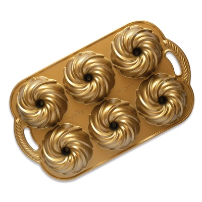 Imagen de Nordic Ware Baking Mould Swirl Bundtette Gold 6 Pieces