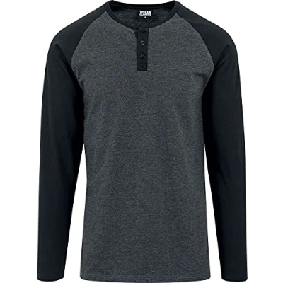 Imagen de Urban Classics Contrast Raglan Henley L/S Camiseta de Manga Larga, Multicolor (Cha/Blk 314), M para Hombre