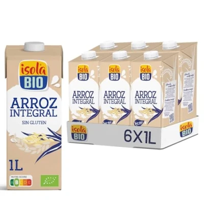 Imagen de ISOLA BIO Pack de 6 Unidades 1 L Bebida Ecológica Vegetal Arroz Integral Sin Azúcares Añadidos y Libre Gluten Apto para Veganos Ideal Tomar Sola, con Café o en Batidos