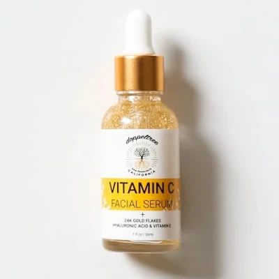 Imagen de Serum Vitamina C, Suero Facial Vegano de orgánica con oro 24 quilates, ácido hialurónico Tratamiento puntos negros, antienvejecimiento, cicatrices acné Formulado en San Francisco