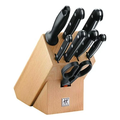 Imagen de ZWILLING Bloque de cuchillos, 9 piezas, madera, Cuchillos y tijeras acero inoxidable especial/mango plástico, Twin Gourmet