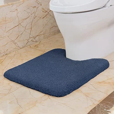 Imagen de VANZAVANZU Alfombra de Baño para Inodoro Antideslizante Alfombrilla Espesa Absorbente Ducha Ultra Suave Contorno Mullido Microfibra 50 x 60cm (Azul Marino)