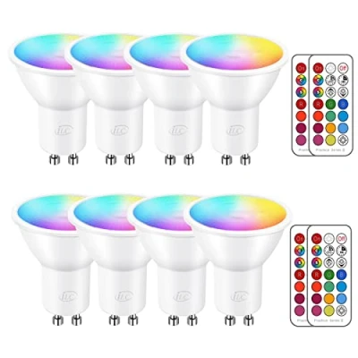 Imagen de iLC Bombilla LED Foco GU10 Colores RGBW Bombillas spot Cambio de Color Regulable Blanco Cálido 2700k Casquillo RGB 12 Colore Control remoto Incluido Equivalente 40 Watt (Pack 8)