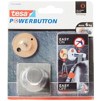 Imagen de tesa Powerbutton Gancho Adhesivo Redondo para Pared Montaje sin Taladrar Alta Fuerza de Fijación hasta 6 kg con Tecnología 36 x 5 mm Acero Angular