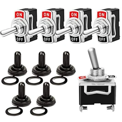Imagen de FULARR 5Pcs Profesional Coche Interruptor Palanca con Tapa Impermeable, ON OFF 2 Posiciones Pines SPST Metal Auto Conmutador Basculante, para Camión Barco 6A 250VAC / 10A 125VAC