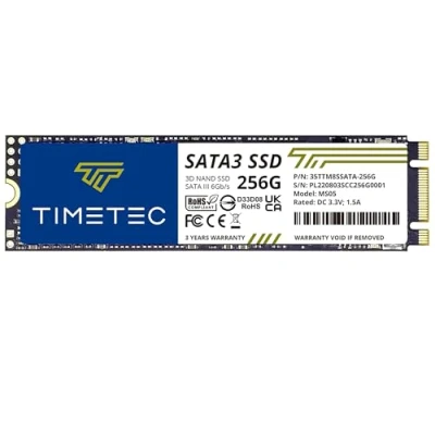 Imagen de Timetec 256GB SSD 3D NAND TLC SATA III 6Gb/s M.2 2280 NGFF 128TBW Velocidad de Lectura hasta 550 MB/s SLC Cache Performance Boost Interno para PC Computadora portátil y Escritorio