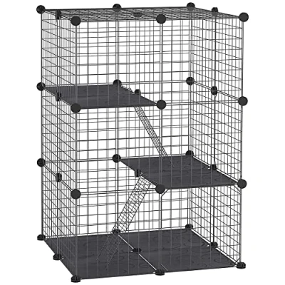 Imagen de PawHut Jaula para Animales Pequeños Parque Mascotas Forma Personalizable Valla Metálica Cobayas Conejos Chinchillas 175x105x70 cm Negro