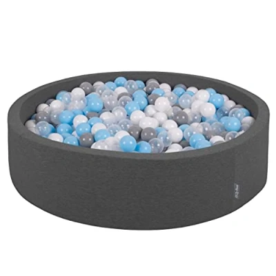 Imagen de KiddyMoon Piscina De Bolas 120X30cm/300 Redondo Grande para Ninos,Hecha En La UE, Gris Oscuro: Gris/Blanco/Transparente/Azul Claro