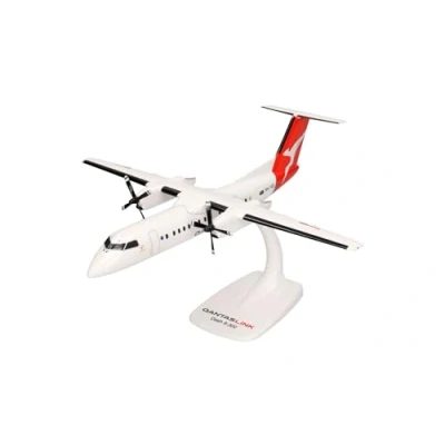 Imagen de herpa Modelo de Avión Snap Fit QantasLink DHC 8 300 VHTQZ Bundaberg, Miniatura a Escala 1:100, Pieza colección, con Soporte, plástico