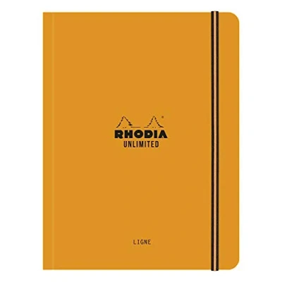 Imagen de Clairefontaine 118978C Un cuaderno con elástico Rhodia Unlimited 16 x 21 cm, 120 páginas a rayas marco, microperforadas, tapa naranja