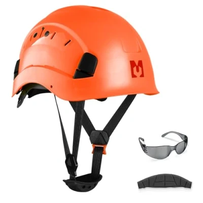 Imagen de Mustbau Casco de Seguridad, Protección EN397 con Gafas Antivaho, Diadema Ajustable 53 a 63cm, Material ABS Resistente para Hombres Mujeres Blanco