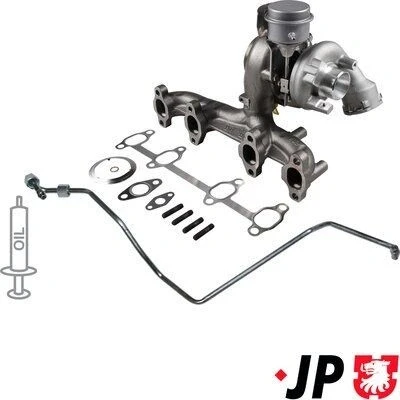 Imagen de JP GROUP 1117800710 Turbocompresor de gases escape incl. kit juntas, con tubería entrada aceite VOLKSWAGEN: Golf 5, Touran I