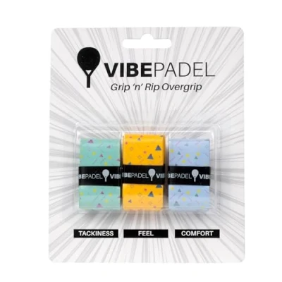 Imagen de VIBEPADEL Grip &#039;n&#039; Rip Overgrip de pádel Antideslizante para Pala pádel, Pickleball, Squash, bádminton, Paquete 3, (Paquete Mixto Retro) Accesorio Ideal