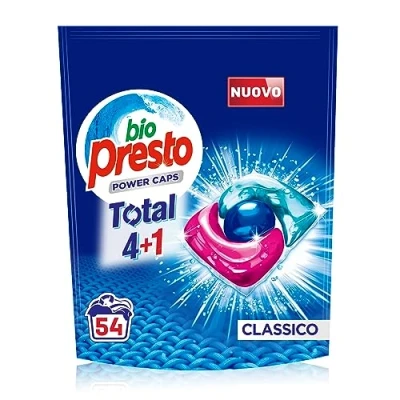 Imagen de Bio Presto Power Caps Classico, detergente para lavadora predosificado en cápsulas, paquete de 54 lavados