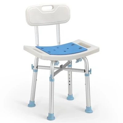 Imagen de HEAO Silla de ducha resistente con respaldo 226 kg, asiento bañera acolchado EVA tubo altura ajustable, herramienta médica libre, banco antideslizante, taburete para