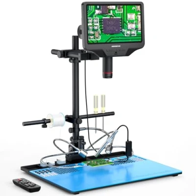 Imagen de Andonstar AD409 Max HDMI microscopio digital con estación de soldadura, endoscopio, pantalla LCD 10.1 pulgadas, cámara electrónico USB 300X para soldadura profesional PCB,