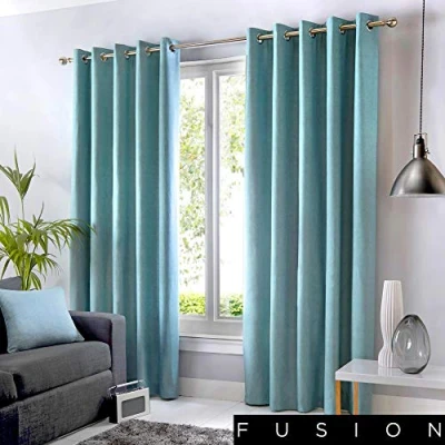 Imagen de Fusion Sorbonne Cortinas con Forro y Ojales (de algodón), Color Liso, algodón, Azul Pastel, 66x54 (168 x 137 cm)