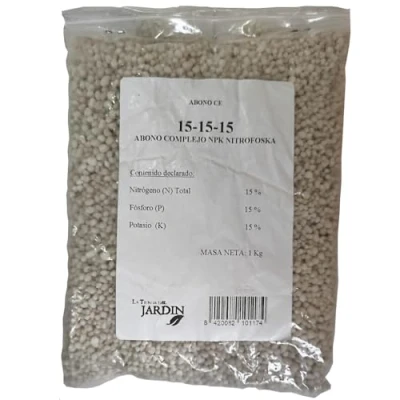 Imagen de Suinga ABONO Fertilizante Triple 15, 1 Kg. Adaptado para cubrir la mayoría de necesidades en todos los cultivos. 15% Nitrógeno, Fósforo, Potasio, 5% Azufre