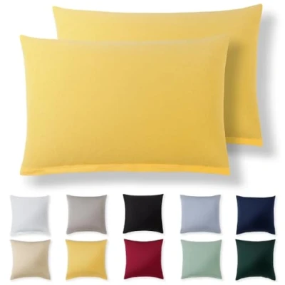 Imagen de Alreya Juego de 2 Fundas Almohada 100% Algodón Jersey 50 x 70 cm Amarillo Funda Cojín para Cama 50x70 Cojínes sofá hipoalergénica