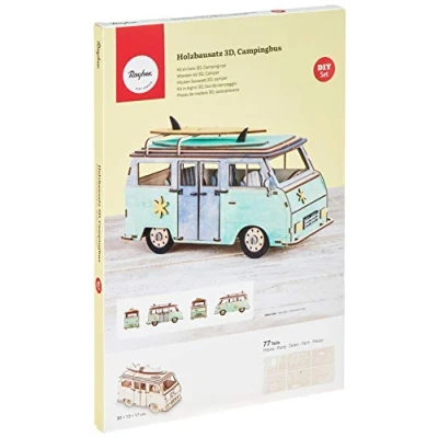 Imagen de Rayher Maqueta de madera 3D, autocaravana camper furgoneta, 30x13x17 cm, personalizable, 62879505