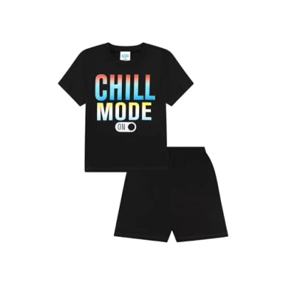 Imagen de Conjunto de pijama corto algodón para niños Chill Mode, Negro, 11 12 Años