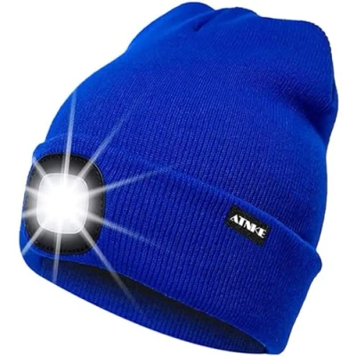 Imagen de ATNKE LED Luminoso Gorro Sombrero, USB Recargable 4 Gorras para Correr Super Brillante Impermeable Luz Invierno Cálido Regalos Hombre y Mujer/Blue