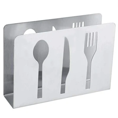 Imagen de Soporte de servilletas acero inoxidable, decorativo moderno Decoración mesa en rack, Servilletero Metal con Forma cubiertos, Papel para Cocina
