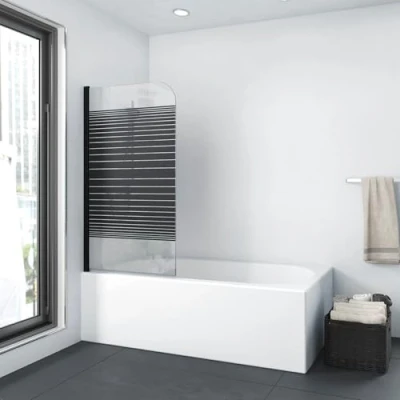 Imagen de Accesorio para bañera MARWELL BLACK LINES 75 x 140 cm 1 pieza de vidrio seguridad monocapa 4 mm espesor, diseño negro mate