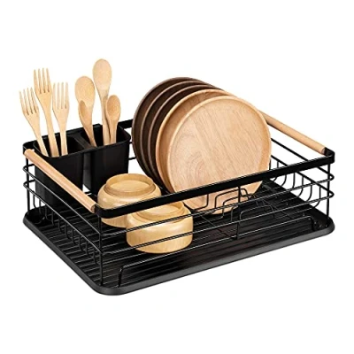 Imagen de Navaris Escurreplatos de Cocina con Bandeja Escurridor Platos Plateado Cesto para Cubiertos Cesta Secar Tazas Vasos Ollas Fregadero 43 x 32 14,5 cm