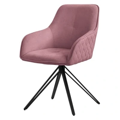 Imagen de ML Design Silla de Comedor Giratoria con Respaldo y Reposabrazos Asiento Rosa Tela Tejida Tapizado Patas Metal Sillón Diseño Ergonómico Moderno para Salón, Escritorio o Cocina