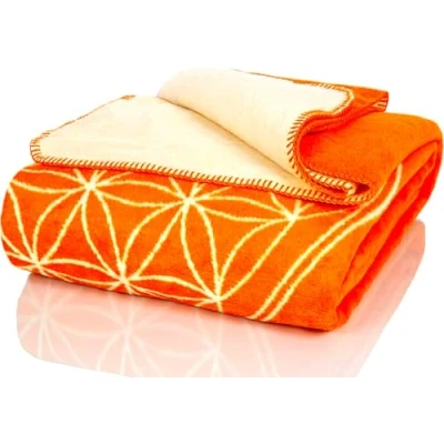 Imagen de Glart Manta XL de lana suave y gran capacidad térmica, mullida felpa para acurrucarse o cubrir el sofá, 150 x 200 cm, estampado la flor vida naranja crudo