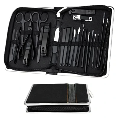 Imagen de Kit Manicura Profesional 26 Piezas Set de y Pedicura Inoxidable Completo Estuche Mujer Hombre Corta Uñas Adulto con Alicate Cortauñas Alicates Pies Tijeras Cortar Negro