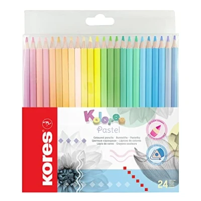 Imagen de Kores Kolores Pastel: 24 lápices de colores para niños, principiantes y adultos, tonos pastel papel blanco, oscuro kraft, juego surtidos.