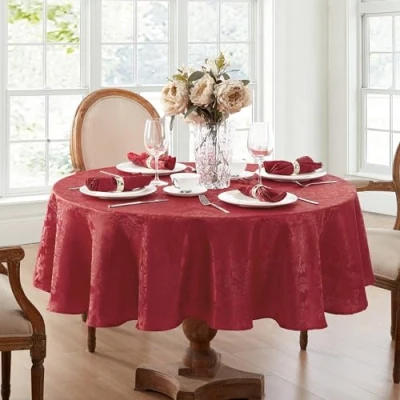 Imagen de Elrene Home Fashions Mantel Damasco, poliéster, Rojo, 60 x 84 Pulgadas, Ovalado