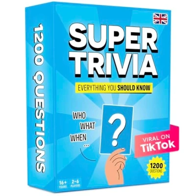 Imagen de Super Trivia En Ingles Juegos de Mesa adulto con 1200 Preguntas Divertido Juego cartas Trivial para la Familia Adolescentes y Adultos Regalo Chico Fiesta