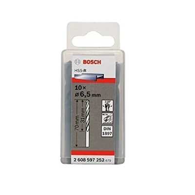 Imagen de Bosch 2 608 597 252 Pack de 10 brocas para carrocerías HSS R, DIN 1897 (6,5 x 31 70 mm)