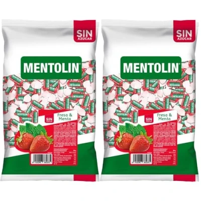 Imagen de MENTOLÍN pack de 2 kg caramelos duros sabor menta y fresa sin azúcar, 2x1kg