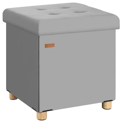 Imagen de CASARIA® Puff Almacenamiento Gris Antracita Plegable Incl. Pies 38x38cm Capacidad Carga 300kg Salón Dormitorio Pasillo Taburete Reposapiés